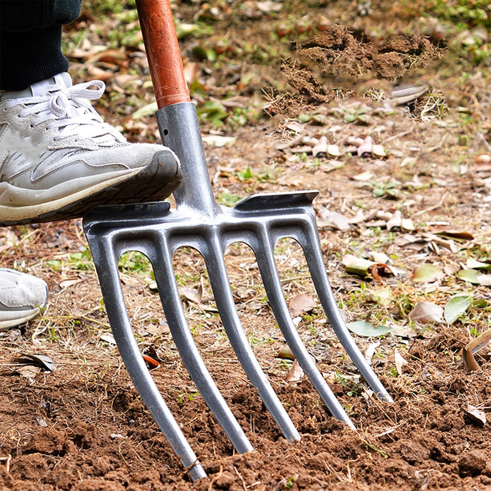 Spade Digging Fork - Stevige graafvork van hoogwaardig koolstofstaal, 4-tandig,
